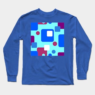 Retro Abstract Dream Space Blue Magenta White on Bright Teal Long Sleeve T-Shirt